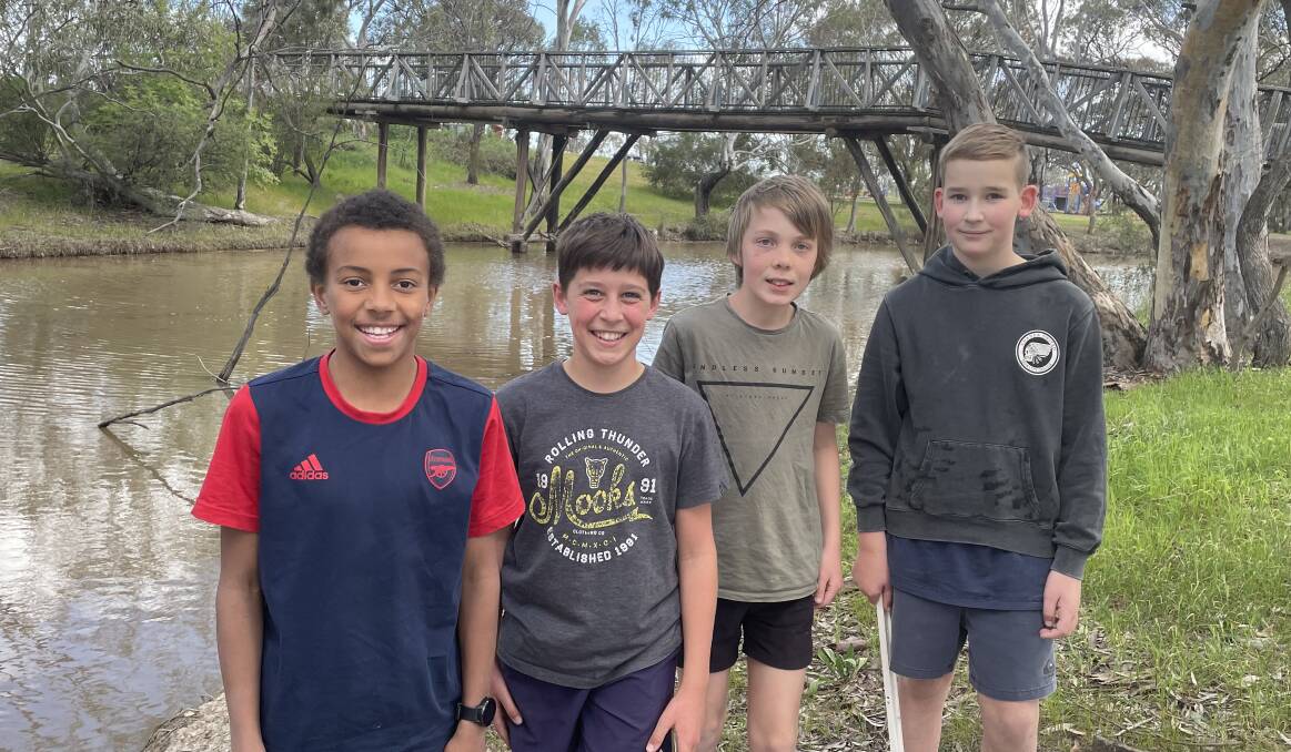 THE BOYS: Grade six school mates Eli Bailey, Jack Kelly, Toby Uebergang and Riley Pollack, all 11, excited at a chance to catch up again. Picture: ALISON FOLETTA
