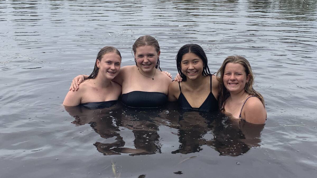 FRIENDS: Lily Snowden, Sophie Parish, Jessica Flett, Horsham, and Kathleen Johns, Warracknabeal plan to spend the weekend in the water staying cool. Picture: ALISON FOLETTA.