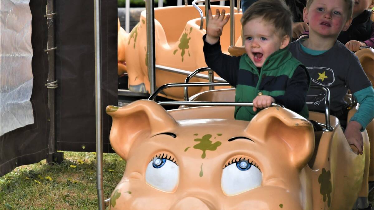 SHOWTIME: Lachlan Lamont, 2, Haven, on the train ride at the Horsham Show 2019. Picture: FILE