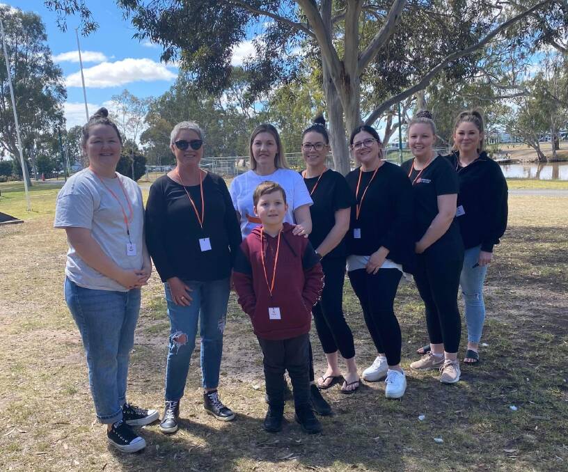 VOLUNTEERS: Jess Dickerson, Cathryn Holmes, Sarah Lee with her son Braxton, Chelsea Lee, Hannah Lee, Sammie-Jo Mackley and Lauren Ferguson were volunteer extraordinaires at the drive, missing are Paul Holmes, Zoe Dickerson and Toni Clugston, who were also on the dream team. Picture: CONTRIBUTED
