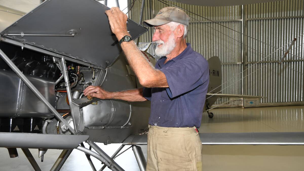 SHOW: Nhill's Len Creek working on the Aviation Hertiage Centre's Tigermoth aircraft. Picture: ALEX DALZIEL