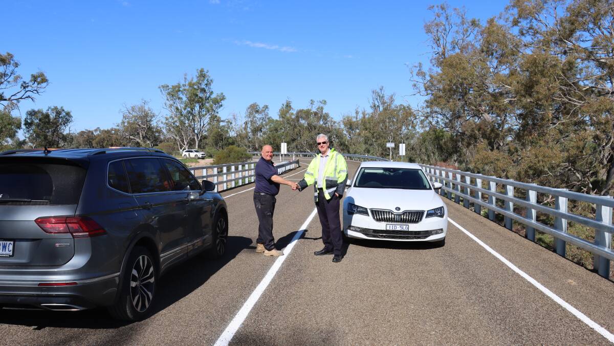 ROAD: Hindmarsh councillor Ron Ismay (left) and chief executive Greg Wood open the new dual-lane Albacutya Bridge. Picture: CONTRIBUTED