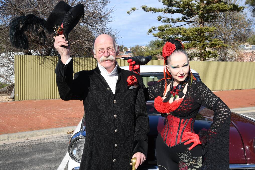 WHIMSICAL: Dimboola resident Neil Shaw and costumer-designer Hillary Willowsmith sporting steampunk garb in the streets of Dimboola. Picture: ALEX DALZIEL