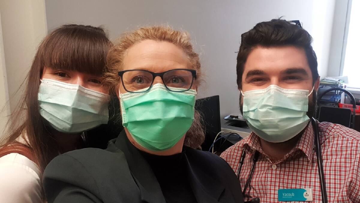 HEALTHCARE: Medical student Pia Herrera (left) with Lister House Medical Clinic chief executive Amanda Wilson and Yacoub Jayoghli. Picture: CONTRIBUTED