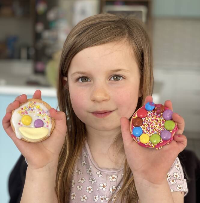 SHOW TIME: Goldie Kuhne, 6, with her decorated biscuit competition entry. Picture: CONTRIBUTED