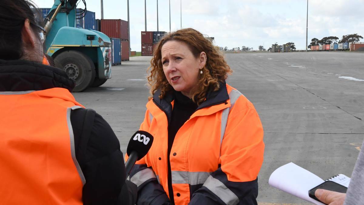 PROGRAM: Minister for Ports and Freight Melissa Horne at the Wimmera Intermodal Freight Terminal announcing the Mode Shift Incentive Scheme extension. Picture: ALEX DALZIEL