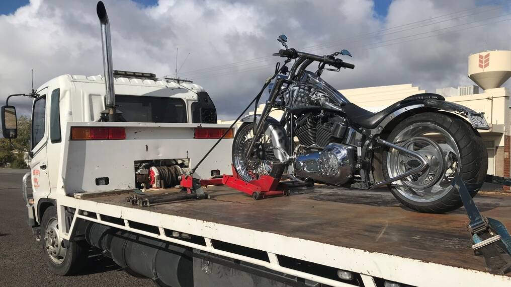 CAUGHT: A photo of the intercepted Harley Davidson vehicle being towed. Picture: HORSHAM POLICE EYEWATCH