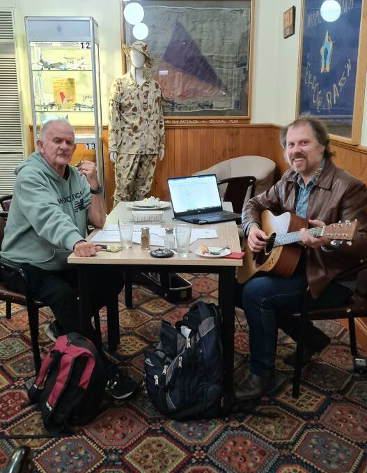 COLLABORATION: Wergaia elder Uncle Ron Marks workshopping with Danny Walsh at the Horsham RSL. Picture: CONTRIBUTED