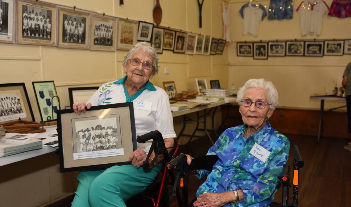 REFLECTION: Lois Yates and Edna Braune sharing memories at the Haven Tennis Club Centenary celebrations. Picture: ANDREW DUMESNY
