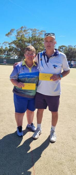 Karen Brennan and Gavin Walter were crowned Women's and Men's Champion of Champions at the Wimmera Bowls Regional Finals. Picture: CONTRIBUTED