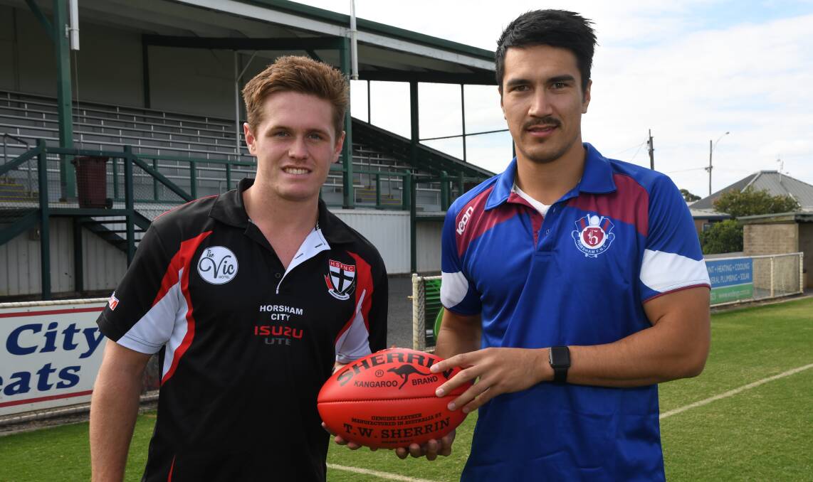 RIVALRY: Gage Wright and Tyler Blake pose ahead of Monday's ANZAC Day clash. Picture: MATT HUGHES