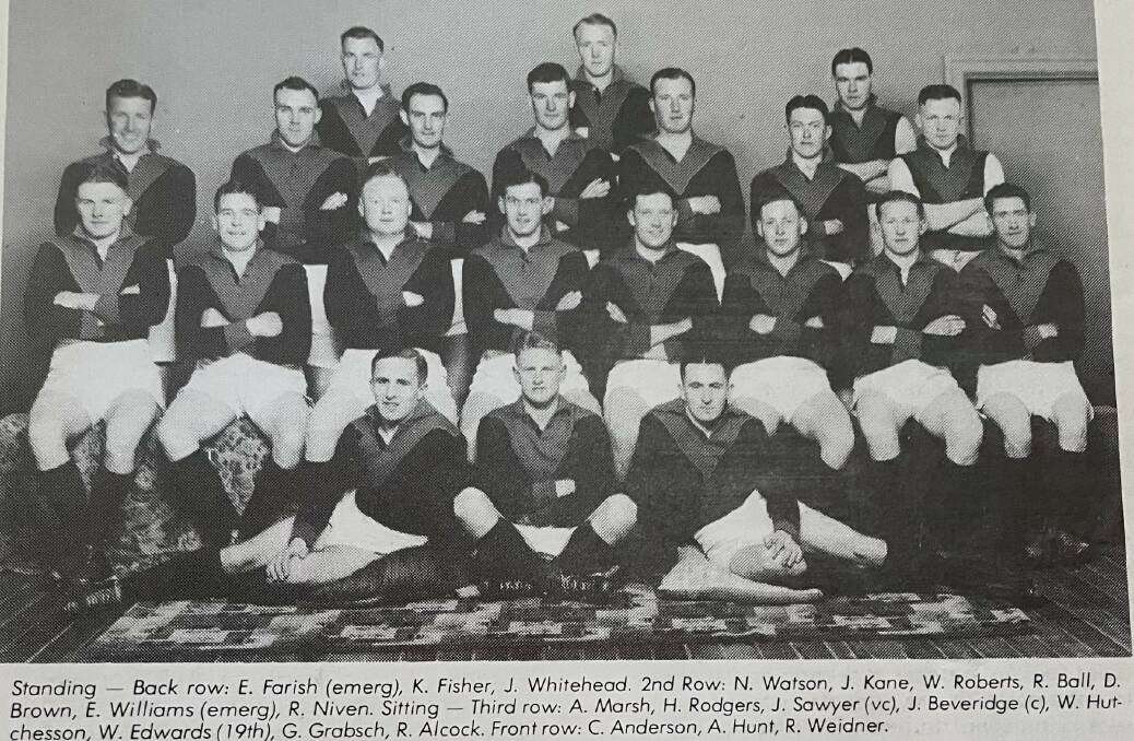FAMOUS NAME: Four-time VFL premiership winner with Collingwood Jack Beveridge (pictured second row from front, fourth from the left) was captain/coach of the Horsham Demons in their 1938 premiership year. Jack is also the grandfather of Luke Beveridge. Picture: HORSHAM DEMONS/NORM GRIFFIN