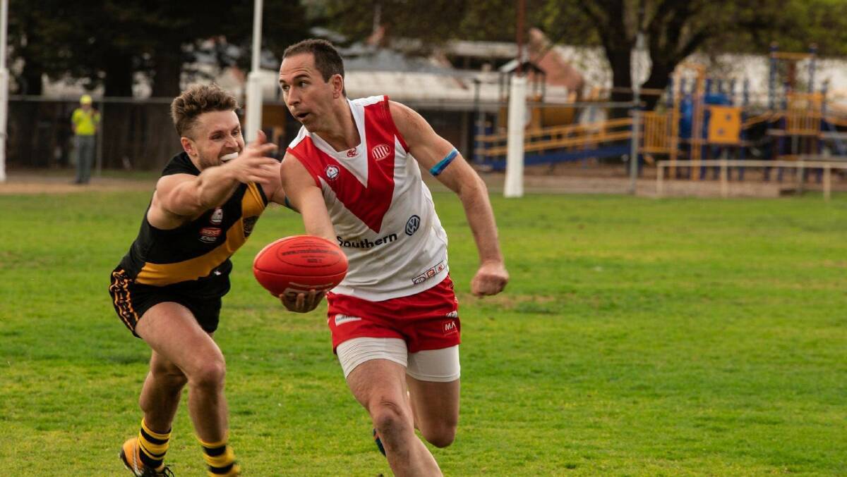 CHAMPION: Marcus Burdett in action for Willunga against Yankayilla in the Great Southern Football League in South Australia. Picture: CONTRIBUTED