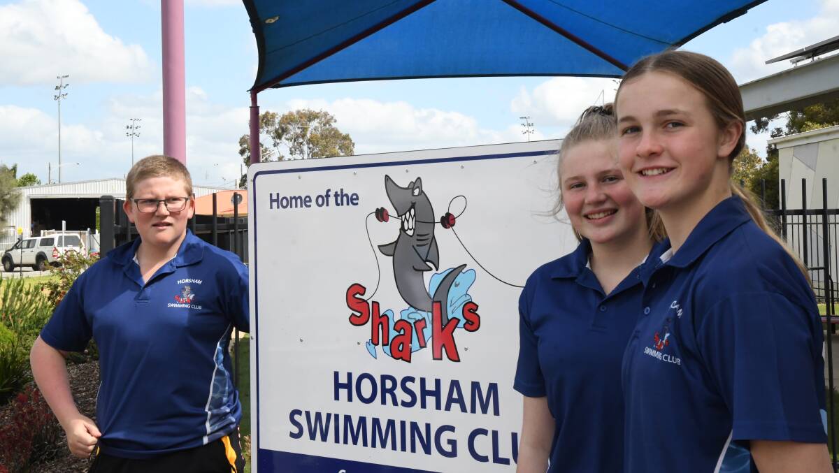 SHARKS: Angus Norton, Tulley Norton and Jorja Clode are eager to get back in the pool and start competing again. Picture: ALEX BLAIN
