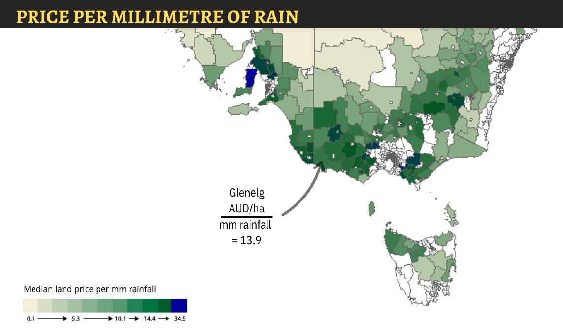 RAINING MONEY: Analysis by Rabobank and DAS shows the differences in farmland prices between regions once rainfall is taken into account.
