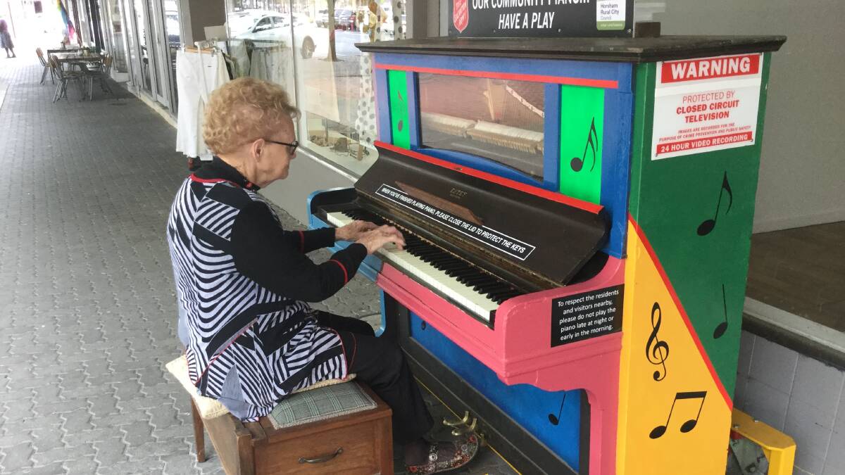 MUSIC: Merna Dunlop playing the community piano. Photo: CONTRIBUTED