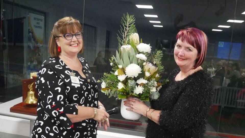 CONTRIBUTION: Rotary Club of Horsham former president Pam Clarke thanks Horsham Plaza manager Allison Roberts for her contribution to the club. Picture: CONTRIBUTED