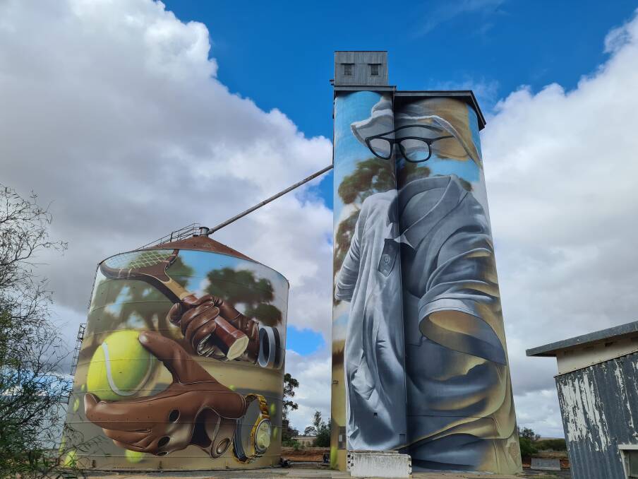 TRIBUTE: World-class artists Smug pained a unique mural to honour tennis advocate Roley Klinge for the Arkona Silo Art project. Picture: CONTRIBUTED