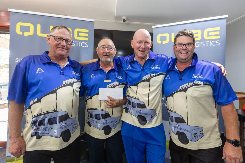 Warren Perris, Mick Marchment, Mick Funcke and Scott Boschen after winning the Warrnambool Bowls Club's Autumn Classic fours event. Picture by Eddie Guerrero