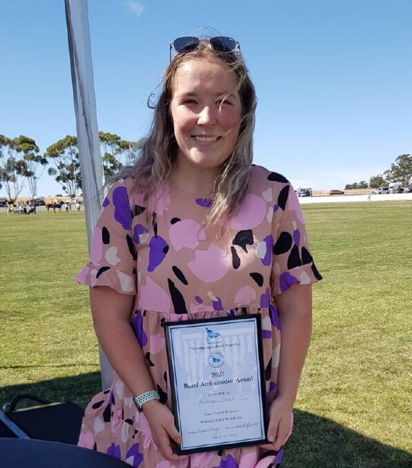 Brooklyn Frazer was presented with a Rural Ambassadors Certificate. Brooklyn recently represented Natimuk A & P Society in the Wimmera Rural Ambassadors award held in Donald. Picture supplied