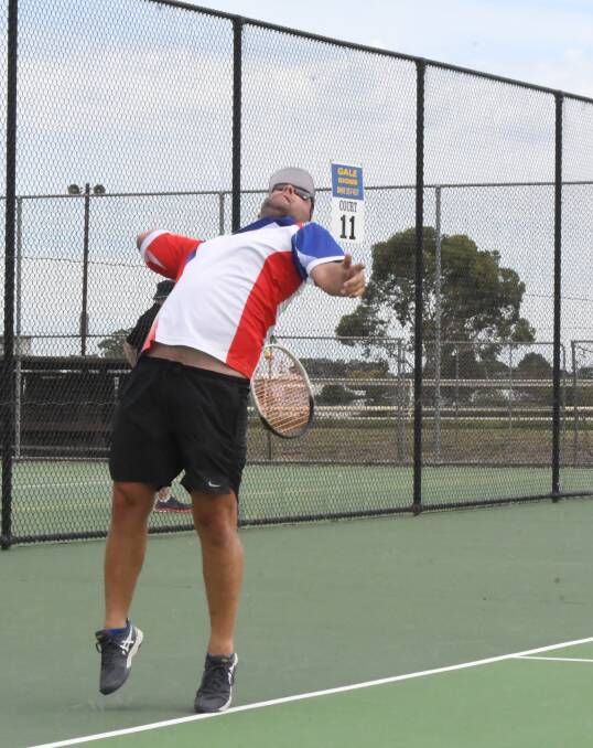 Kalkee's Steve Schultz serves in the preliminary final tie against Horsham Lawn. Picture by Lucas Holmes. 