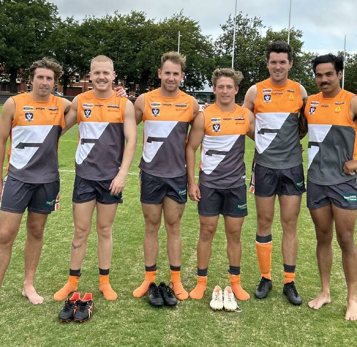 Some of the Giants 2023 recruits: Billy Lloyd, Toby Fisher, Jackson Fisher, Liam Nelson, Kieran Delahunty and Mickitja Rotumah-Onus. Picture supplied. 