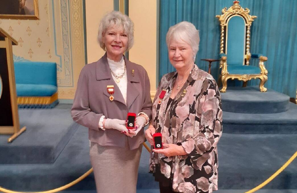 Red Cross Members Joan Leyonhjelm and Annette Jardin received service award Medals for work with the Red Cross at Government House on May 28, 2024.