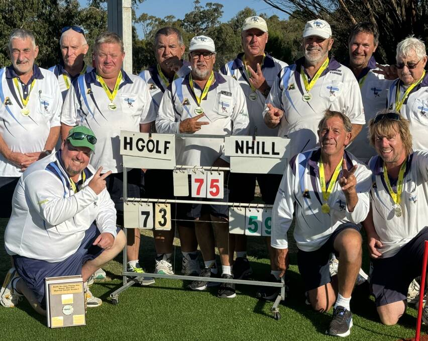 Horsham Golf Bowls Club celebrates winning the 2023/24 Wimmera playing are division one pennant championship. Picture supplied