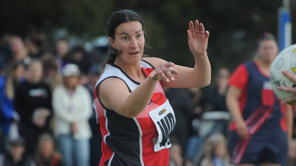 The Edenhope-Apsley Saints 2023 coach, Sarah Dmaschenz, playing in the 2022 HDFNL grand final. File picture. 