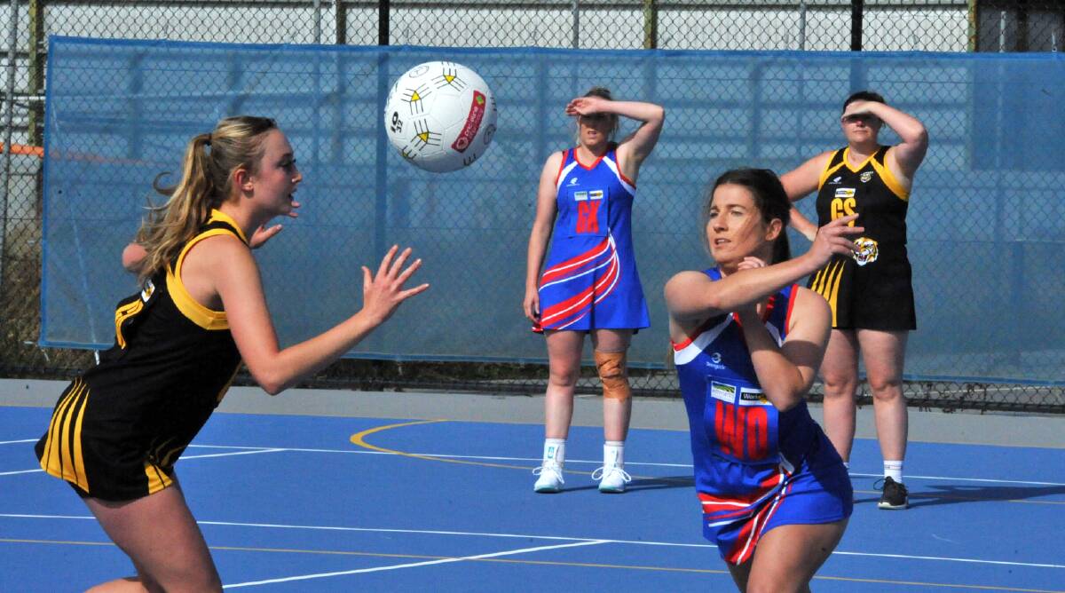 Rupanyup's Hayley Reading launches a pass up court to a teammate against Pimpinio at Rupanyup Recreation Reserve for round four of the HDFNL season on Saturday, May 6. Picture by John Hall.