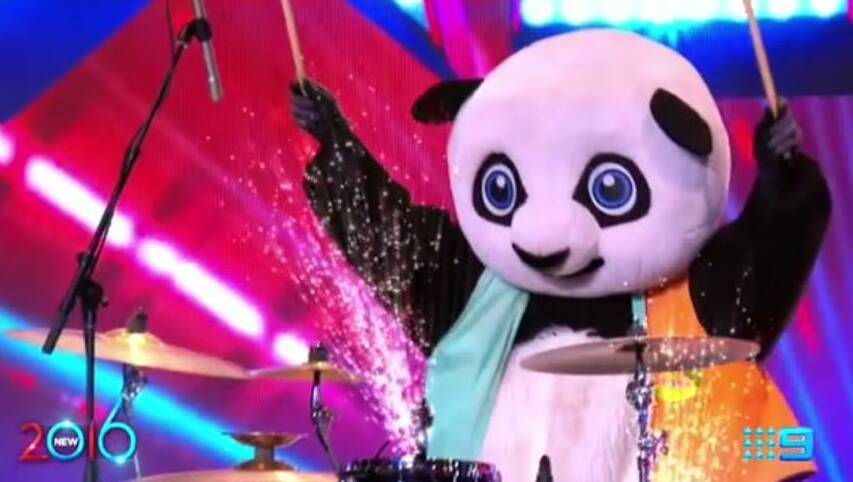 Drums the Panda from the band The Mik Maks performing on Australia's Got Talent. Picture: THE MIK MAKS