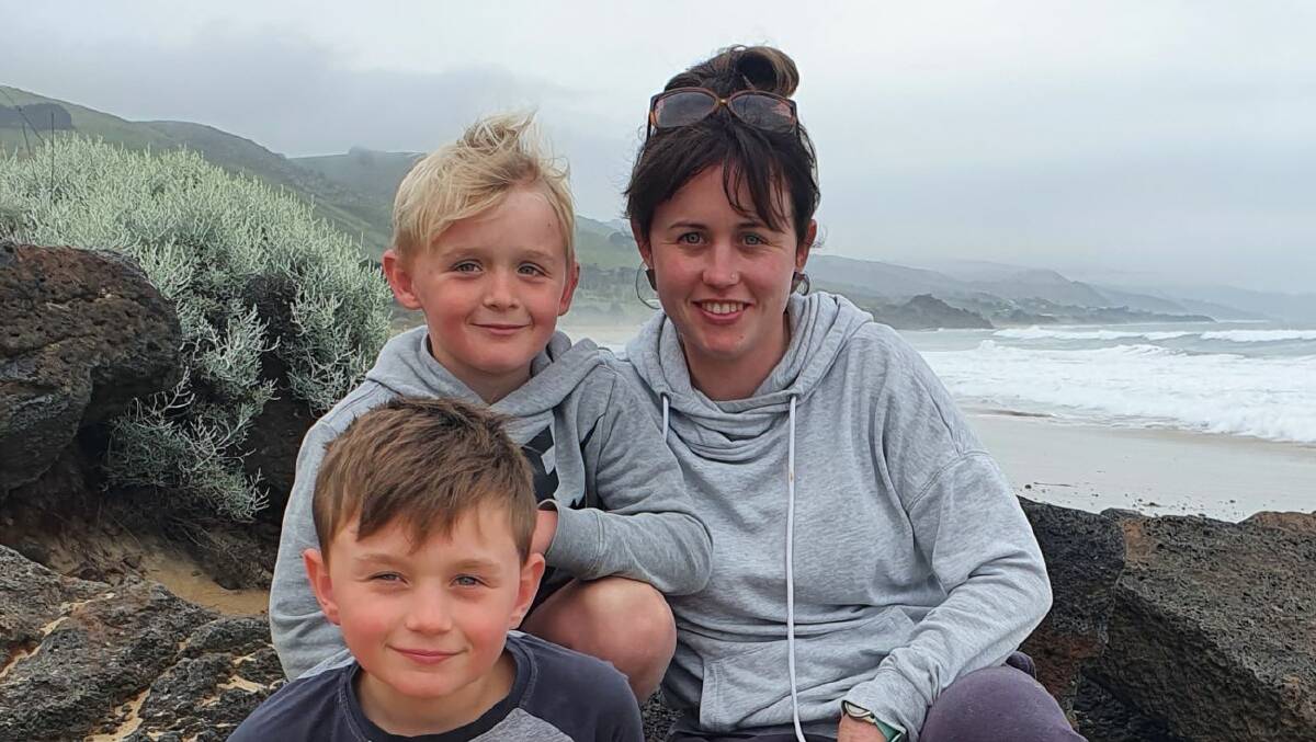 TOUGH DECISION: Warracknabeal mother Teagan Roche with sons hudson and Seth (front), who will celebrate his birthdya while she is away. Picture: CONTIBUTED