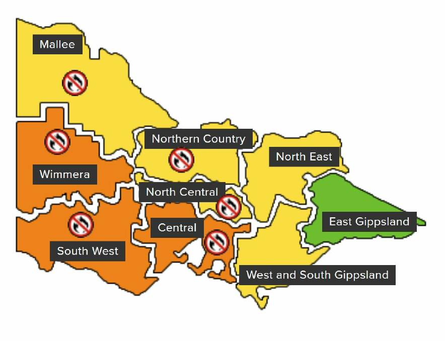 A Total Fire Ban has been declared for the Central, South West, Wimmera, Mallee, Northern Country and North Central areas of Victoria on Thursday, February 22, 2024. Picture supplied by Vic Emergency