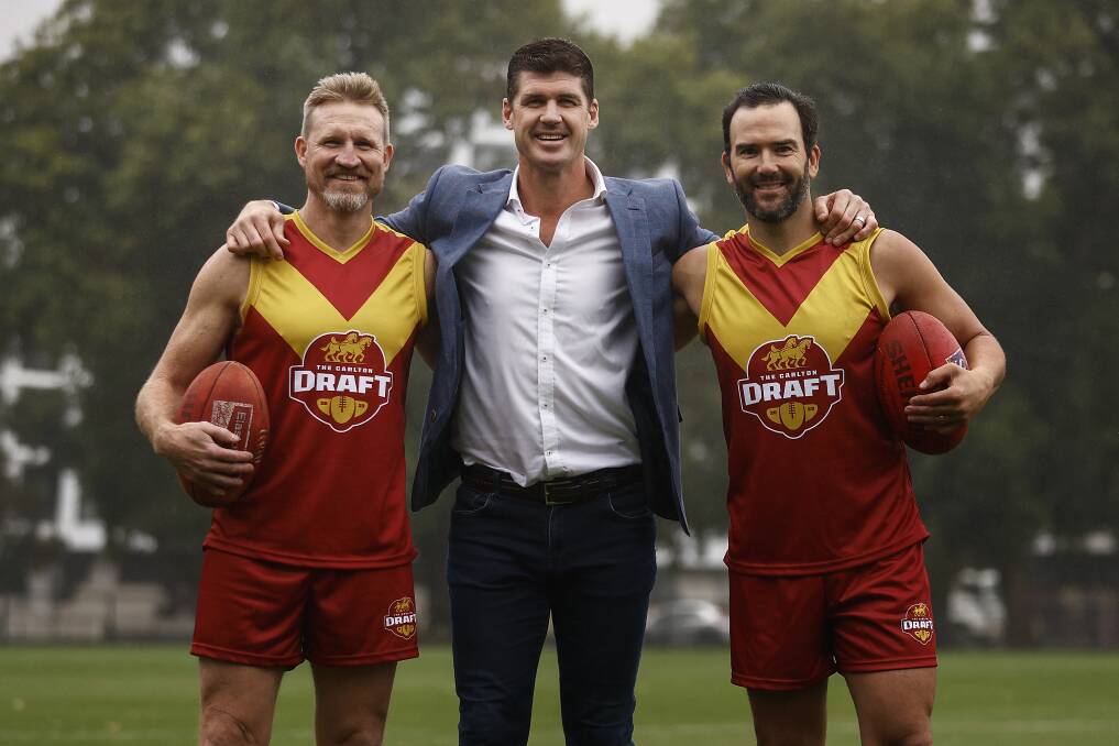 Brownlow Medal winner Nathan Buckley, draft commissioner and three-time premiership Lion Jonathan Brown and four-time premiership Hawk Jordan Lewis are part of the 2023 Carlton Draft. Picture supplied
