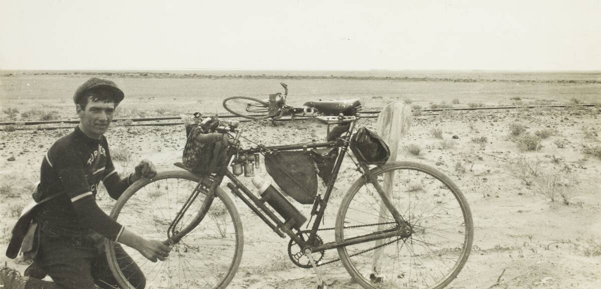 Ted Ryko on his world record breaking journey from Adelaide to Darwin in 1914. Picture supplied by the Northern Territory Library 