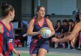 Laharum's Liv Jones-Story on court for the Demons in round four of the HDFNL. Picture by John Hall