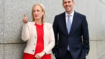 Katy Gallagher and Jim Chalmers are talking up the budget before it is handed down on Tuesday. (Lukas Coch/AAP PHOTOS)